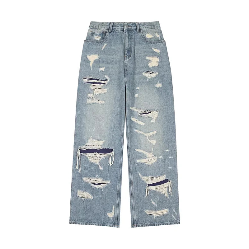 LOSTCTRL Men's Double-Layer Distressed Loose Fit Jeans