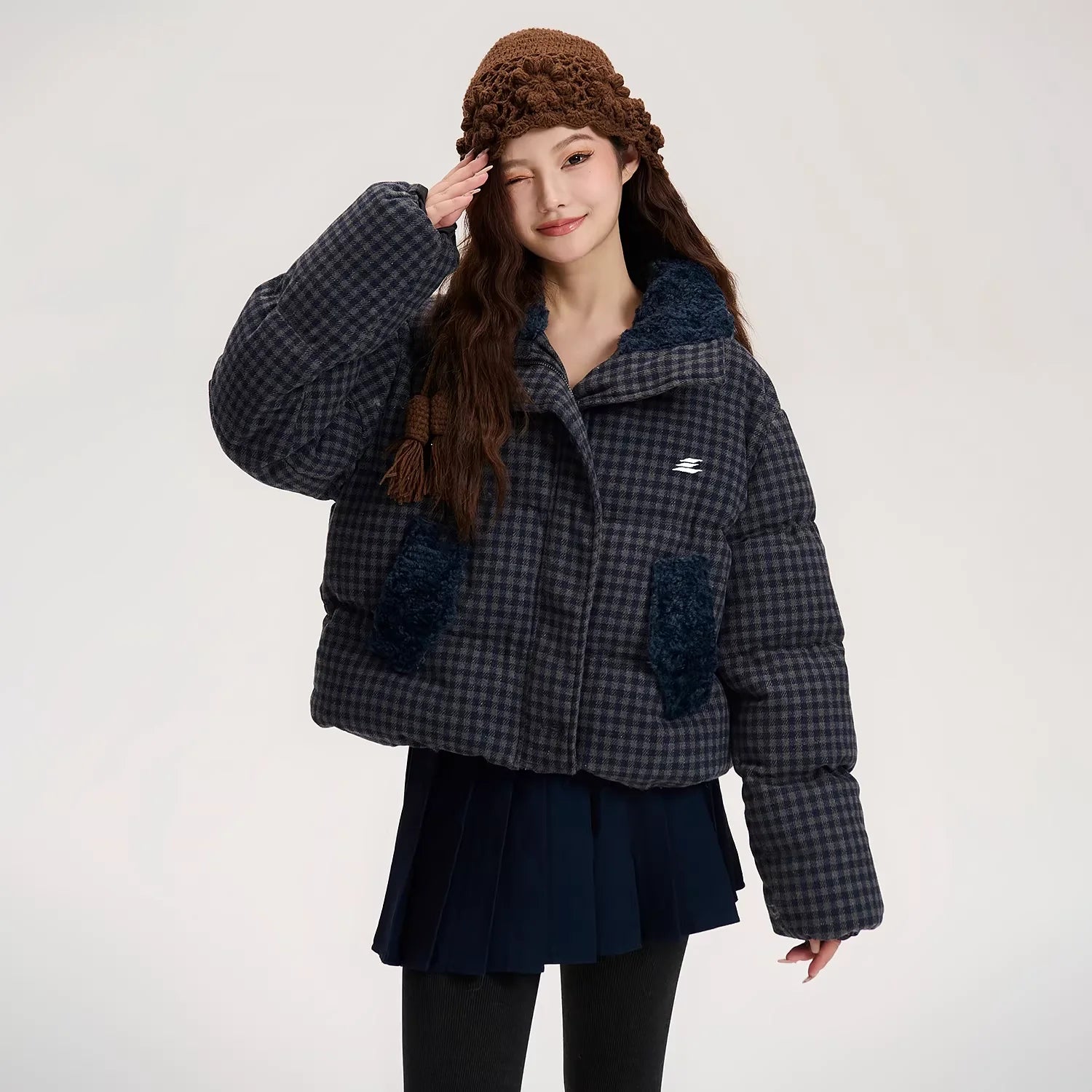 LOSTCTRL Vintage Plaid Sherpa Patchwork Winter Jacket