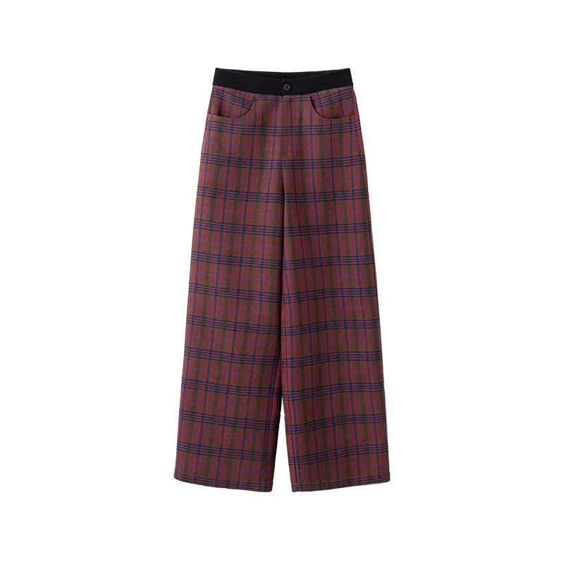 ACSENSE STUDIO Plaid Patchwork Wide-Leg Pants