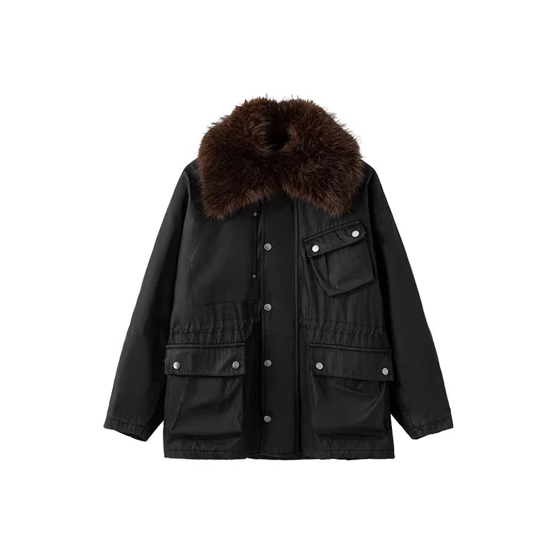 ACSENSE STUDIO Vintage Faux Fur Collar Cropped Parka