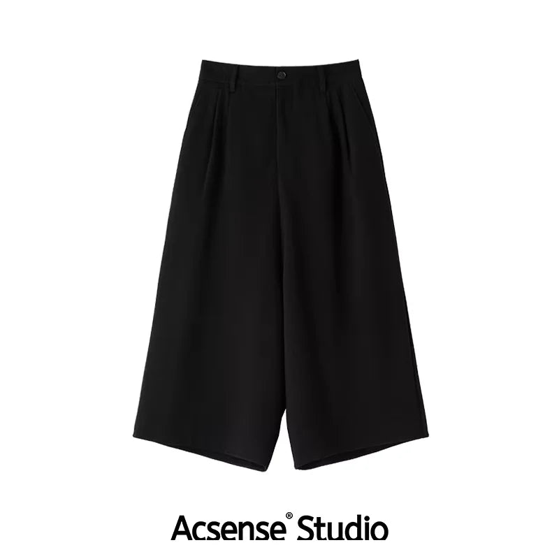 ACSENSE STUDIO Pleated Knit Cropped Wide-Leg Pants