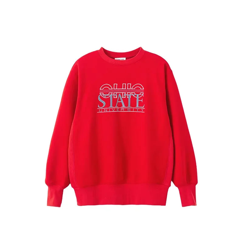 ACSENSE STUDIO Retro Fleece-Lined Embroidered Crewneck Sweatshirt