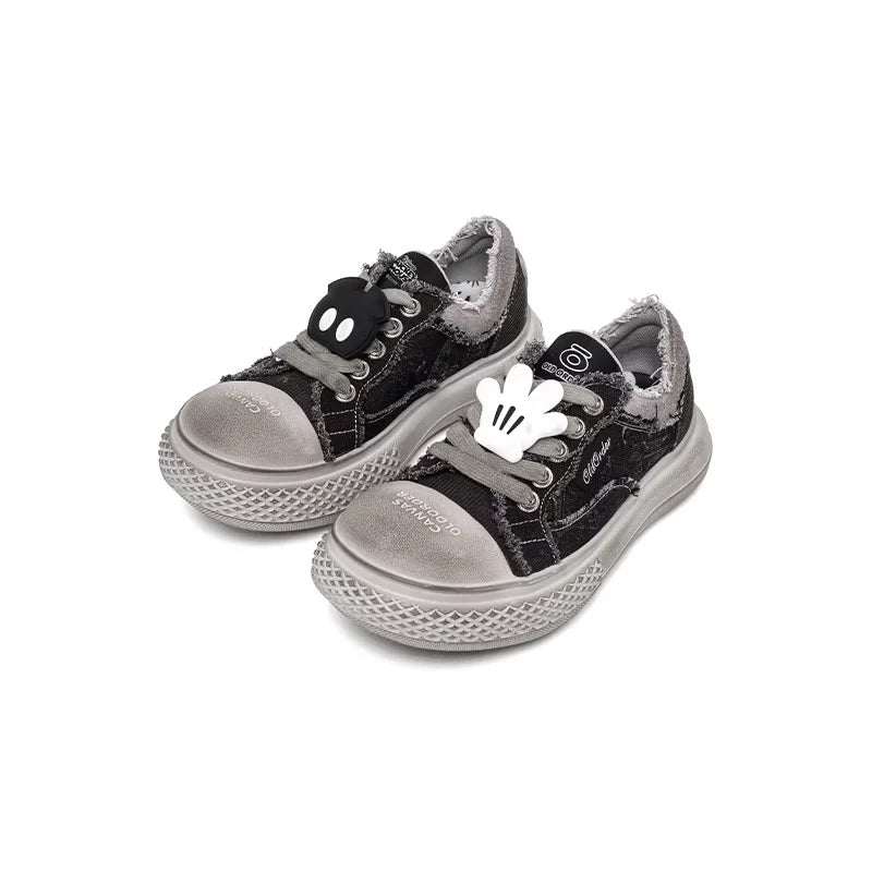 OLDORDER Children's Canvas Platform Sneakers with Mickey Mouse Accents