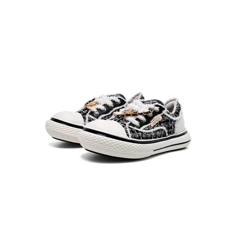 OLDORDER Women's Tweed Canvas Platform Sneakers with Height Boost