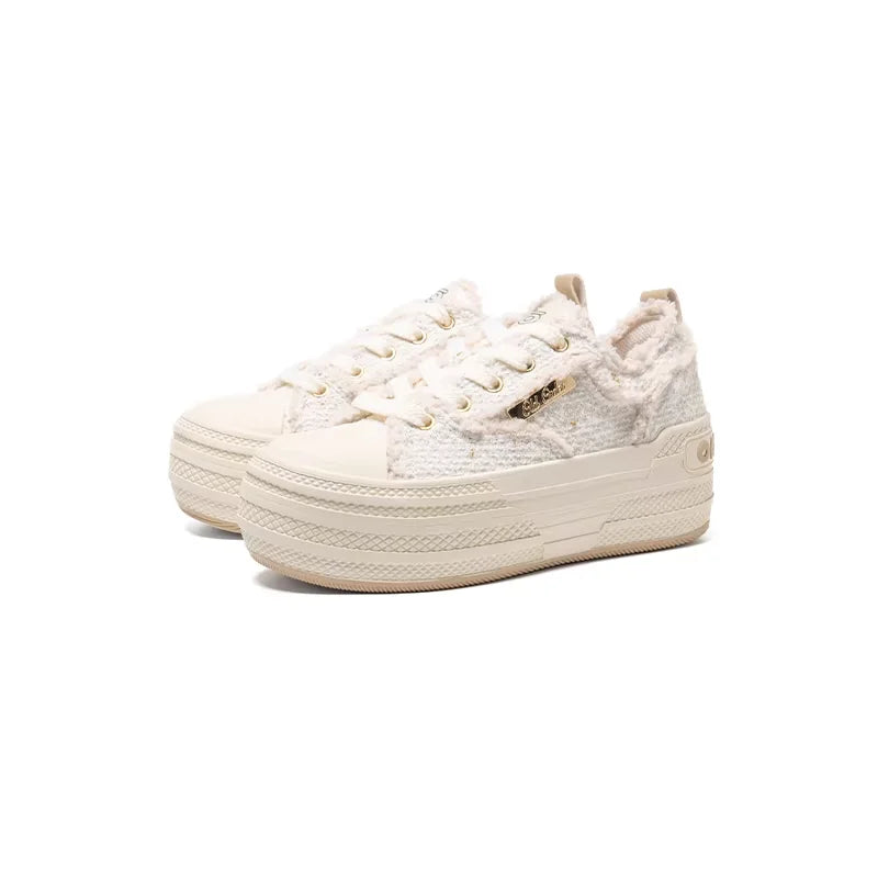 OLDORDER Vanilla Yellow Platform Canvas Sneakers for Men and Women