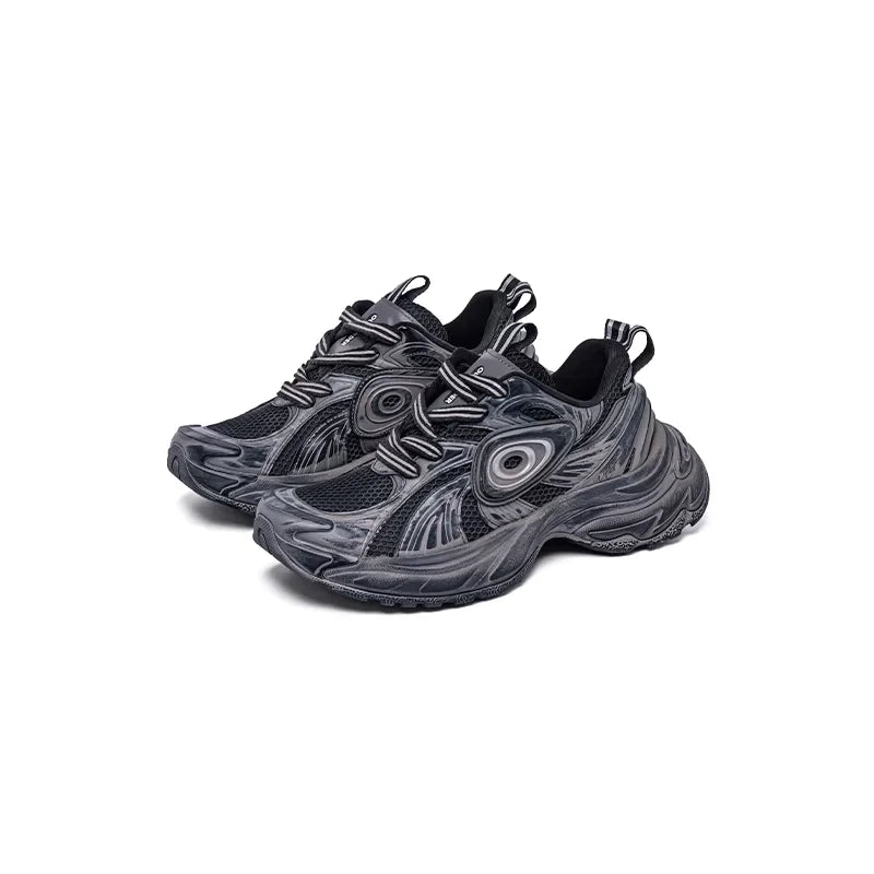 OLDORDER Distressed Black Platform Dad Sneakers