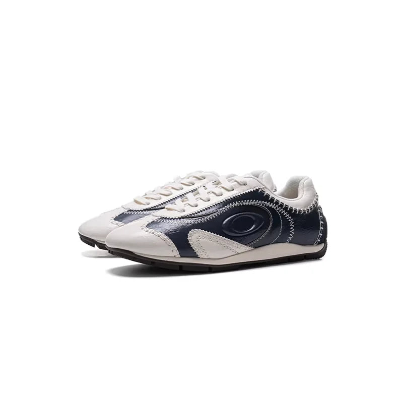 OLDORDER Retro German Trainer Sneakers - White and Blue Casual Women's Shoes
