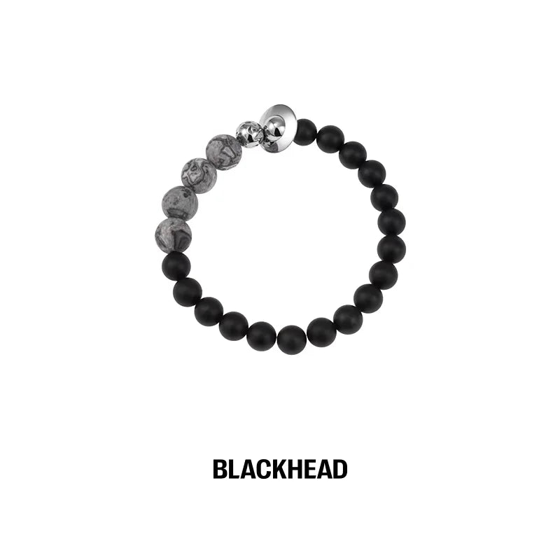 BLACKHEAD Black Agate Beaded Bracelet with Metallic Accent