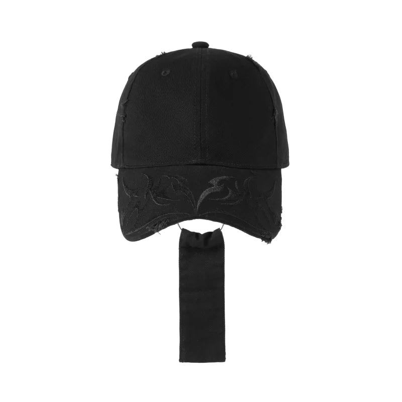 BLACKHEAD Unisex Distressed Embroidered Baseball Cap with Curved Brim and Ribbon Accent