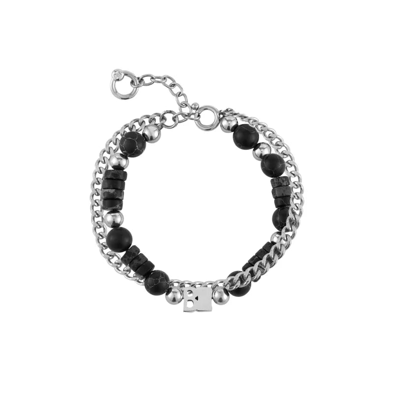 BLACKHEAD Double-Layer Beaded Chain Bracelet with Logo Plate