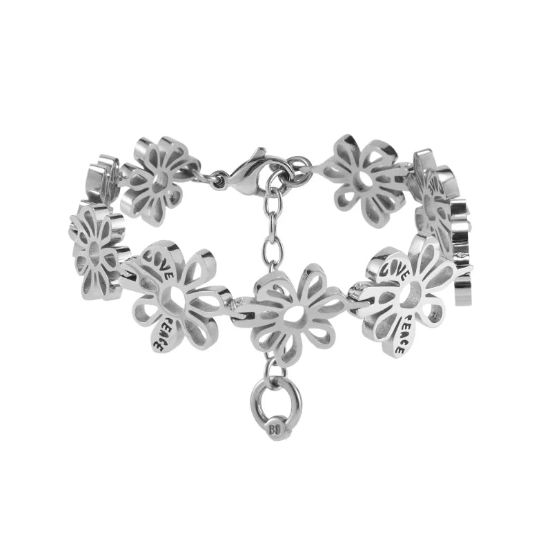 BLACKHEAD Floral Patchwork Bracelet with Peace and Love Engraving