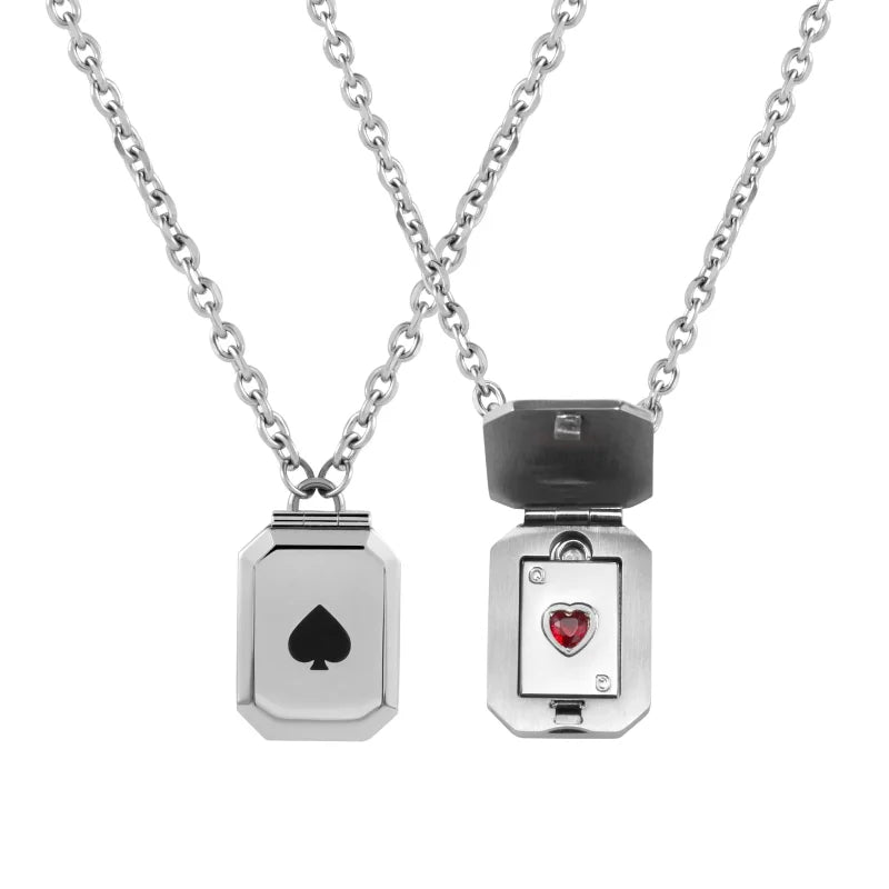 BLACKHEAD Heart Playing Card Pendant Necklace for Couples