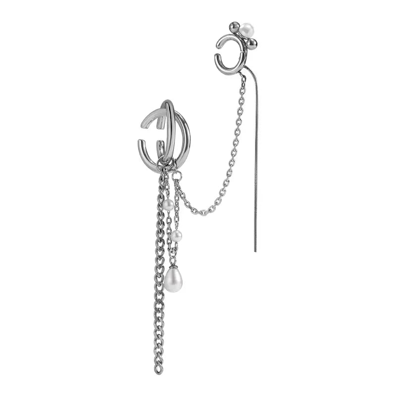 BLACKHEAD Asymmetrical Pearl Chain Ear Cuff Earrings for Women