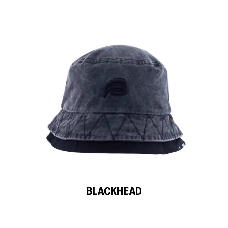 BLACKHEAD Unisex Washed Double Brim Bucket Hat with Embroidered Logo