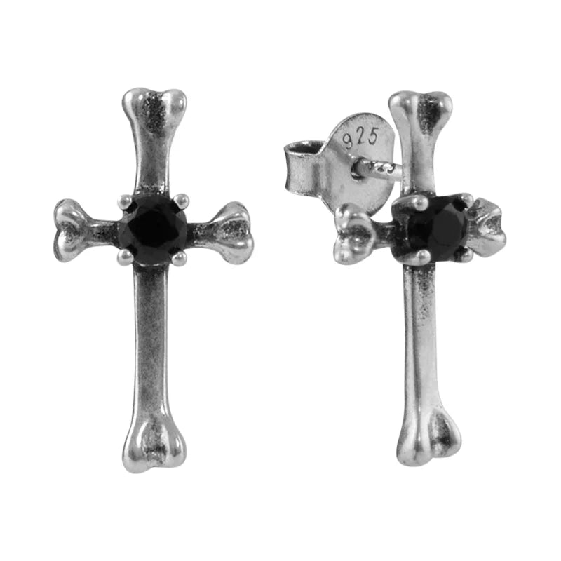 BLACKHEAD Sterling Silver Cross Stud Earrings with Black Gemstones