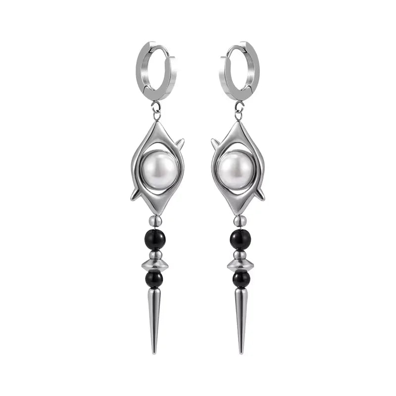 BLACKHEAD Punk Eye Beaded Earrings with Pearl and Spike Detail