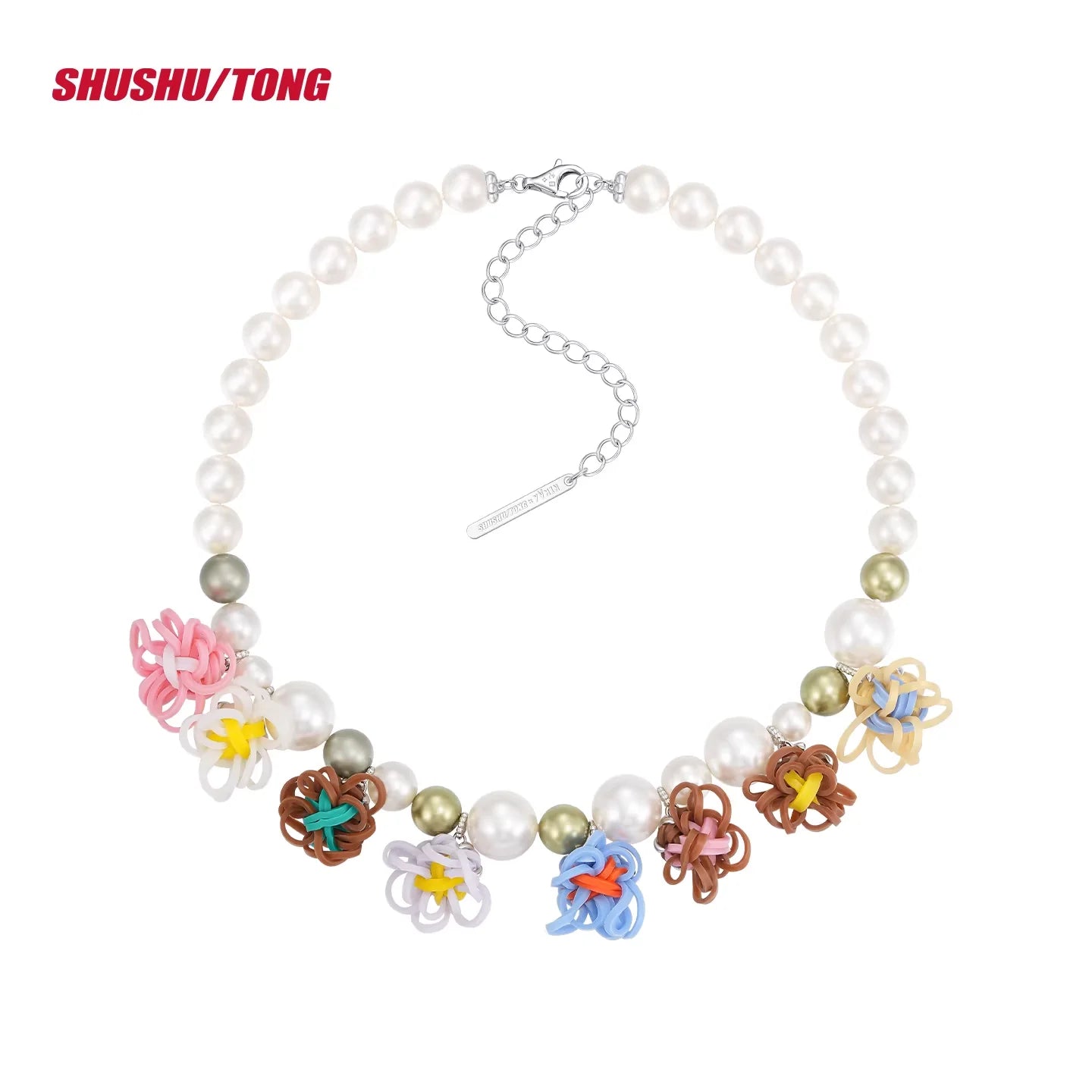 shushutong Women's Floral Beaded Faux Pearl Necklace