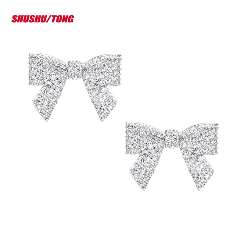 shushutong Micro-Pavé Bowknot Stud Earrings