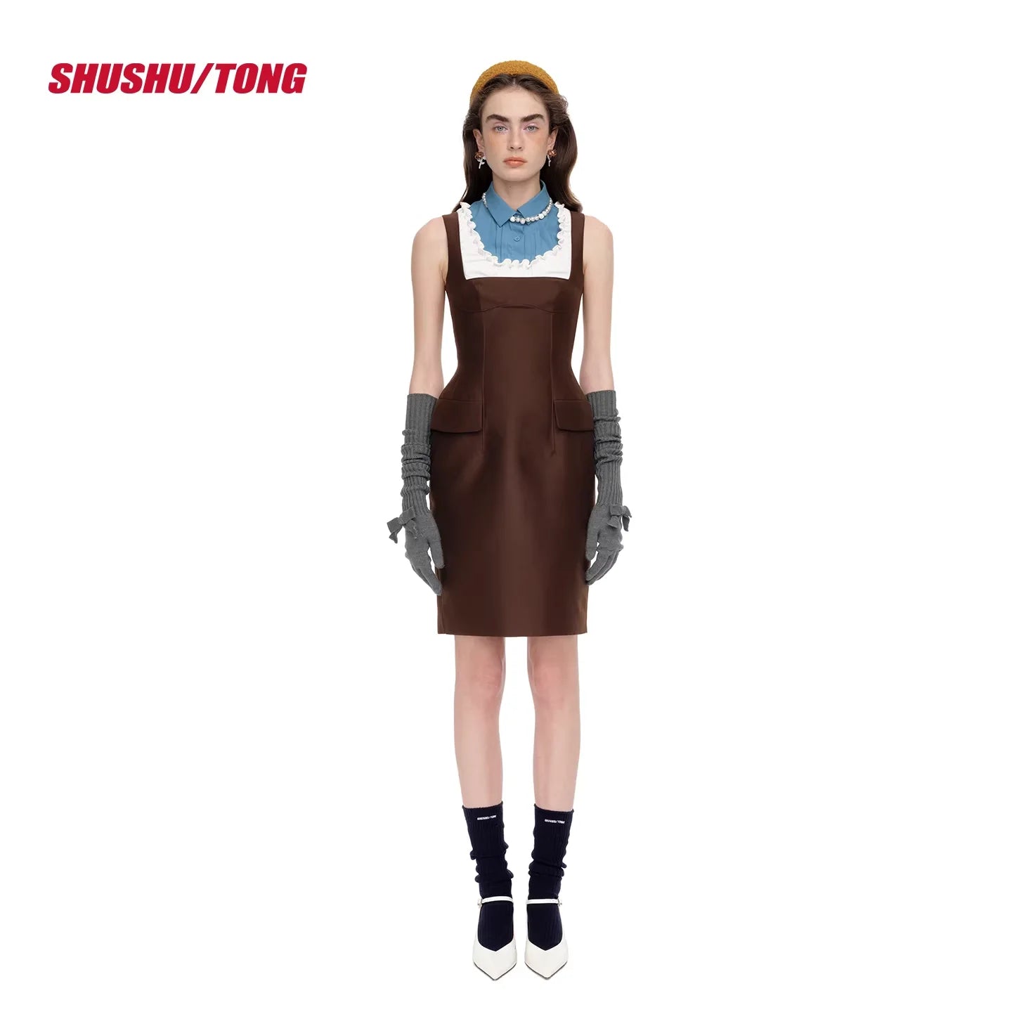 shushutong Women's Winter Dress with Lace Collar and Patchwork Detailing