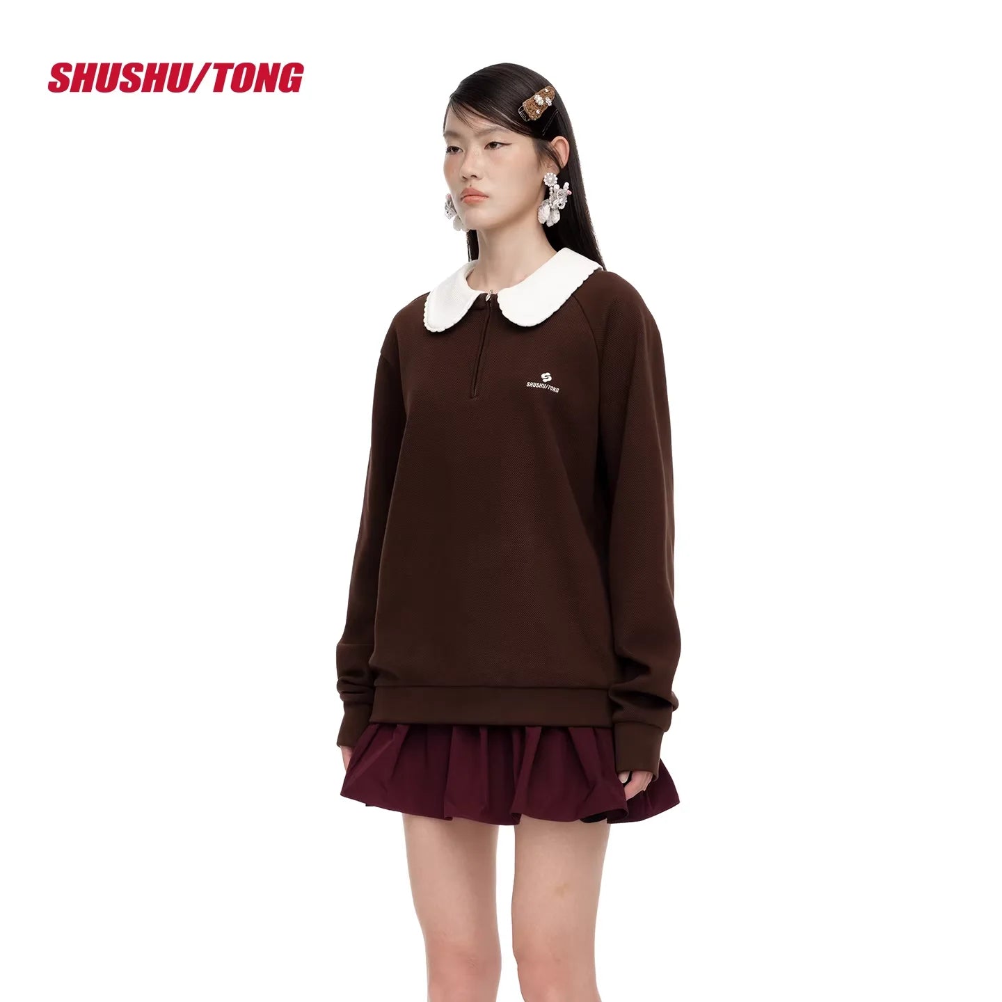 shushutong Women's Oversized Sweatshirt with Peter Pan Collar