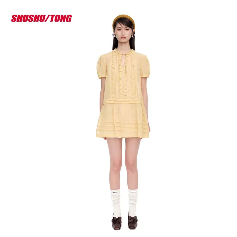 shushutong Women's Puff Sleeve Lace Winter Dress