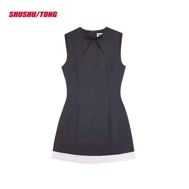 shushutong Women's Sleeveless A-Line Dress with Ruffled Pleats