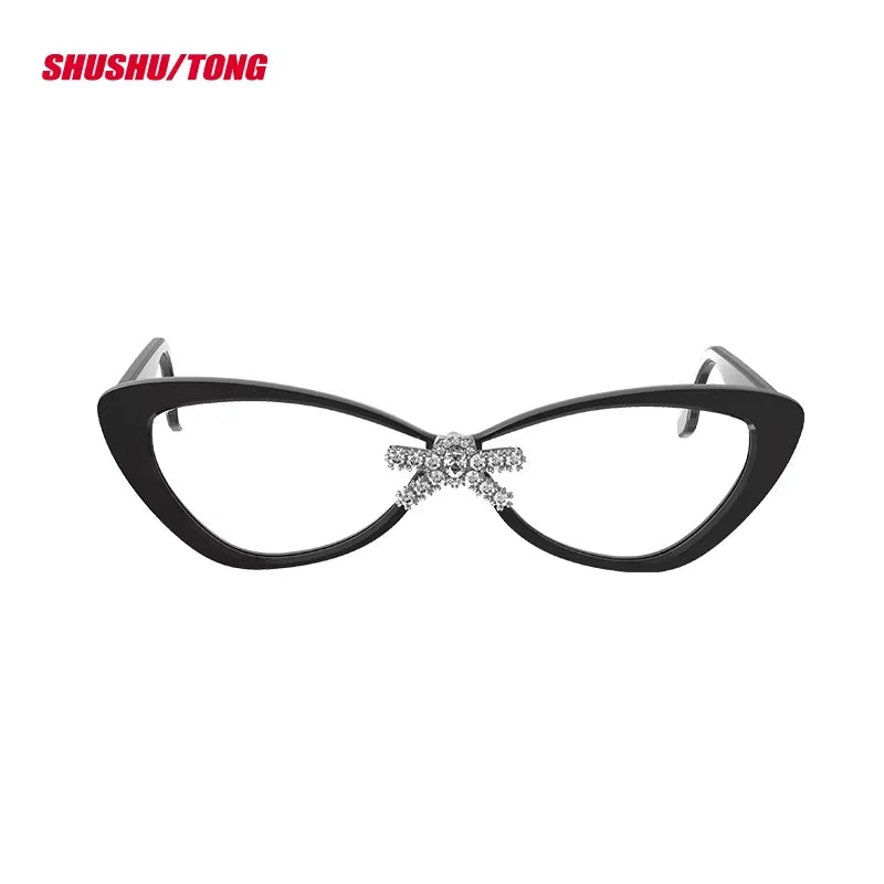 shushutong Women's Cat-Eye Anti-Blue Light Glasses with Crystal Bow