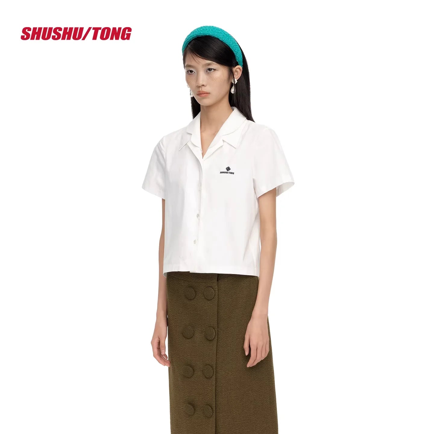 shushutong Double-Layer Lapel Short-Sleeve Shirt