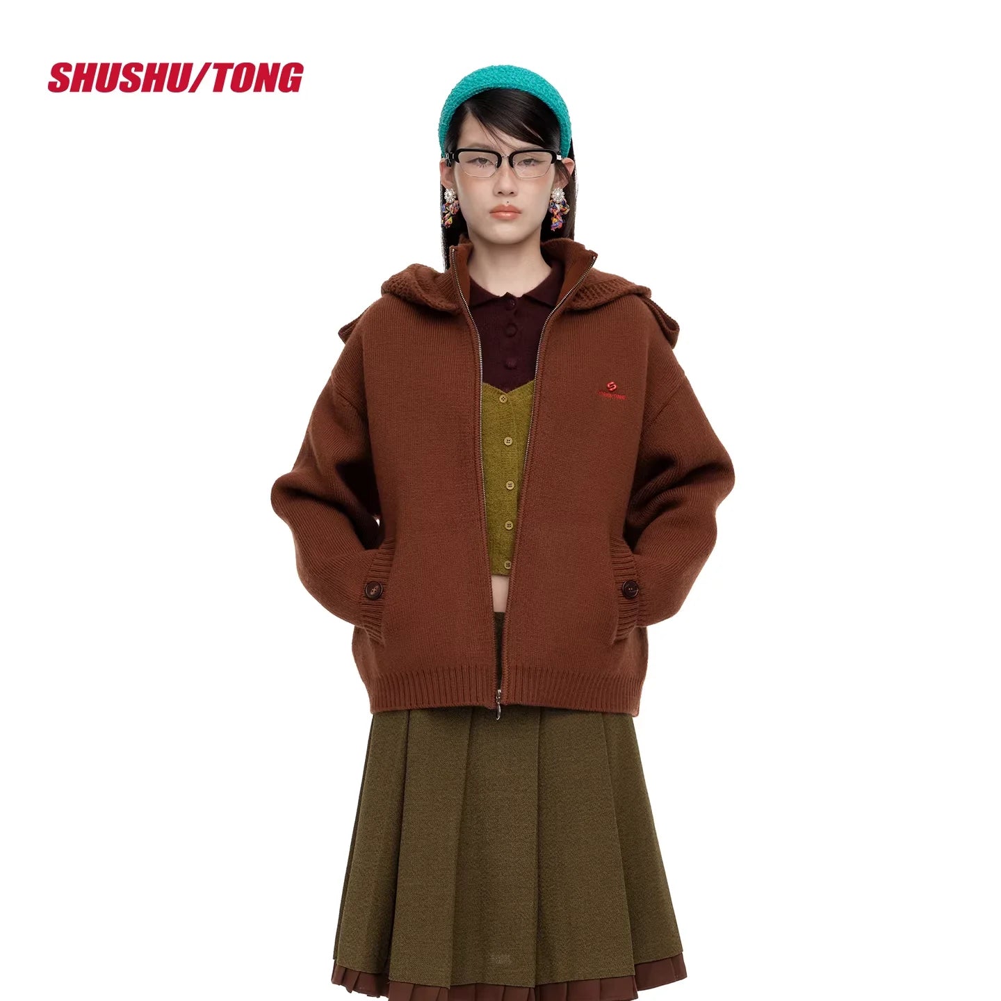 shushutong Women's Winter Knit Jacket with Hood and Zipper