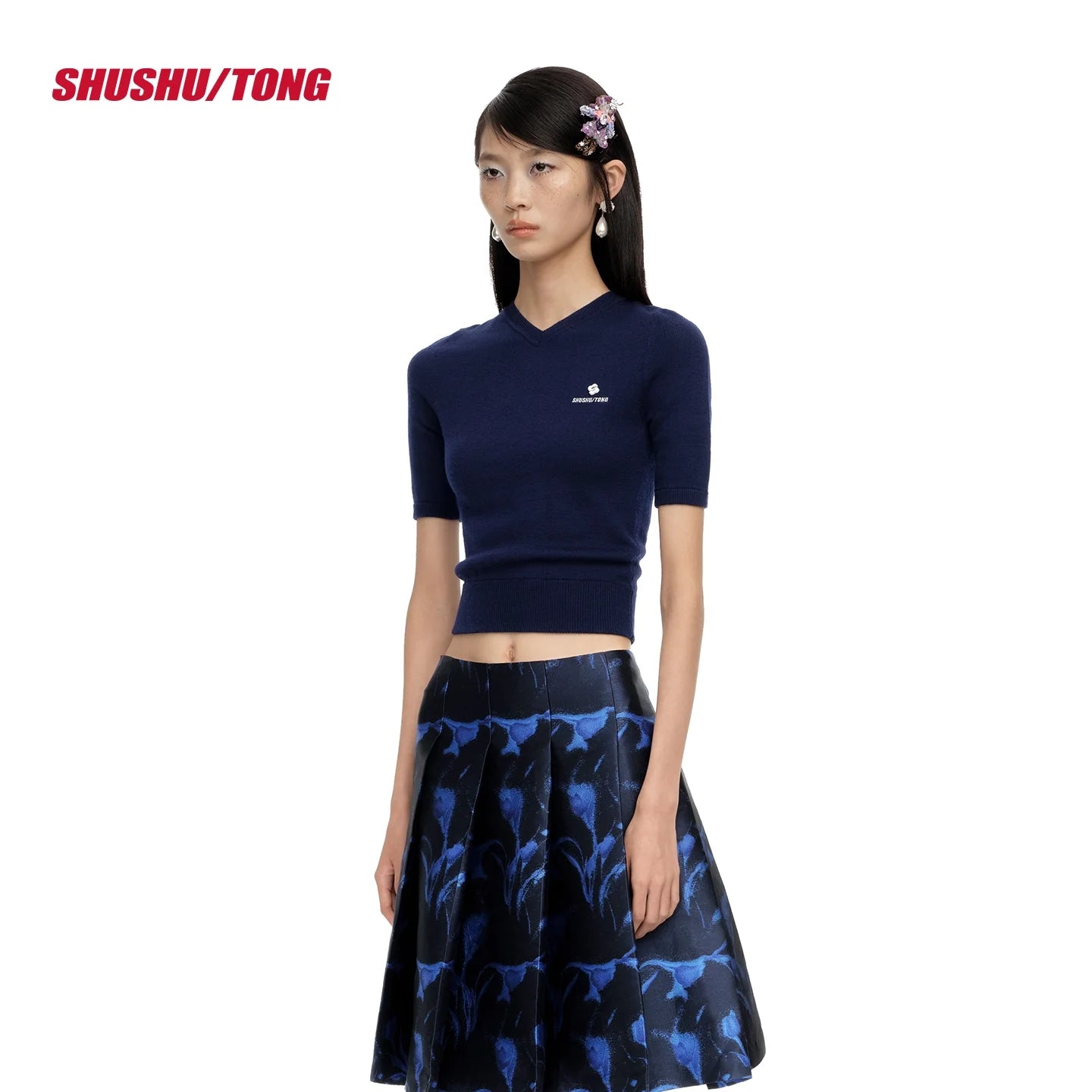 shushutong Women's V-Neck Short Sleeve Knit Top