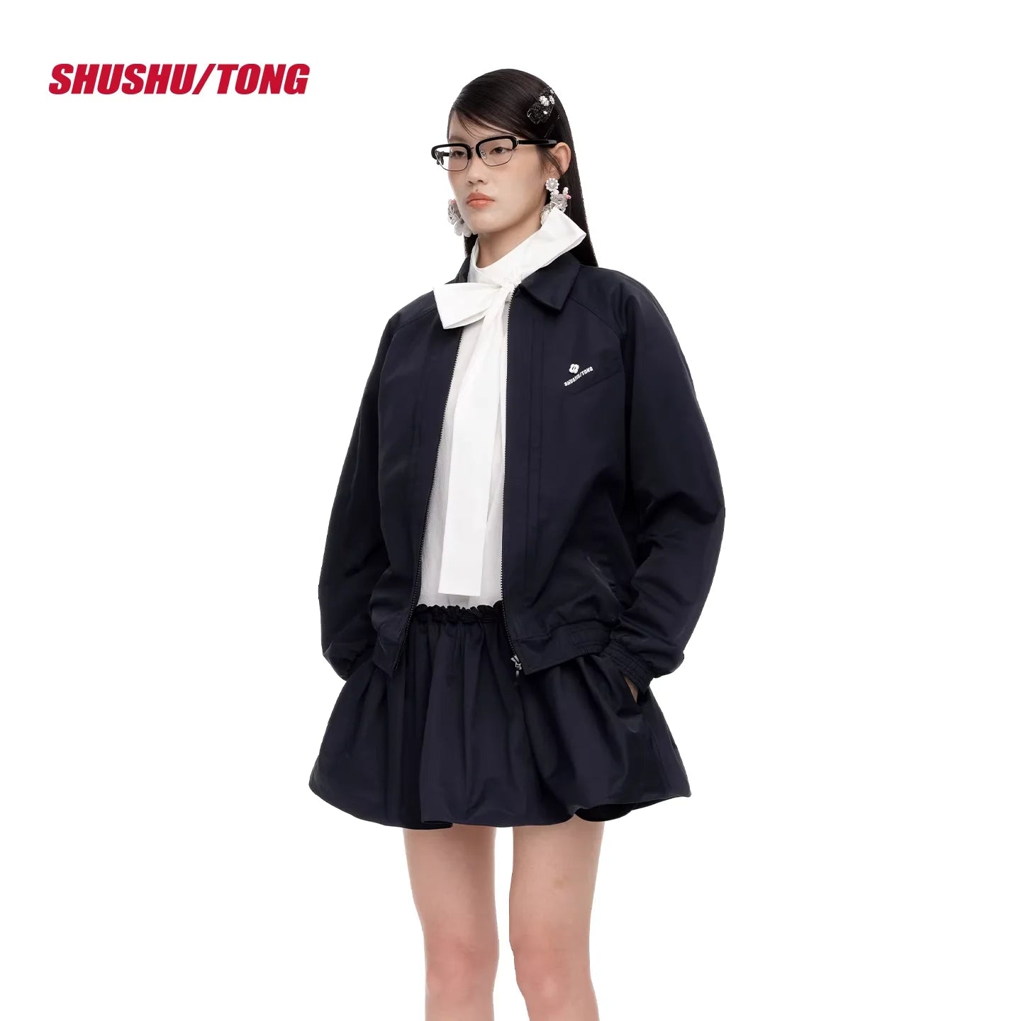 shushutong 2025 Winter Women's Tuck Sports Jacket and Skirt Set