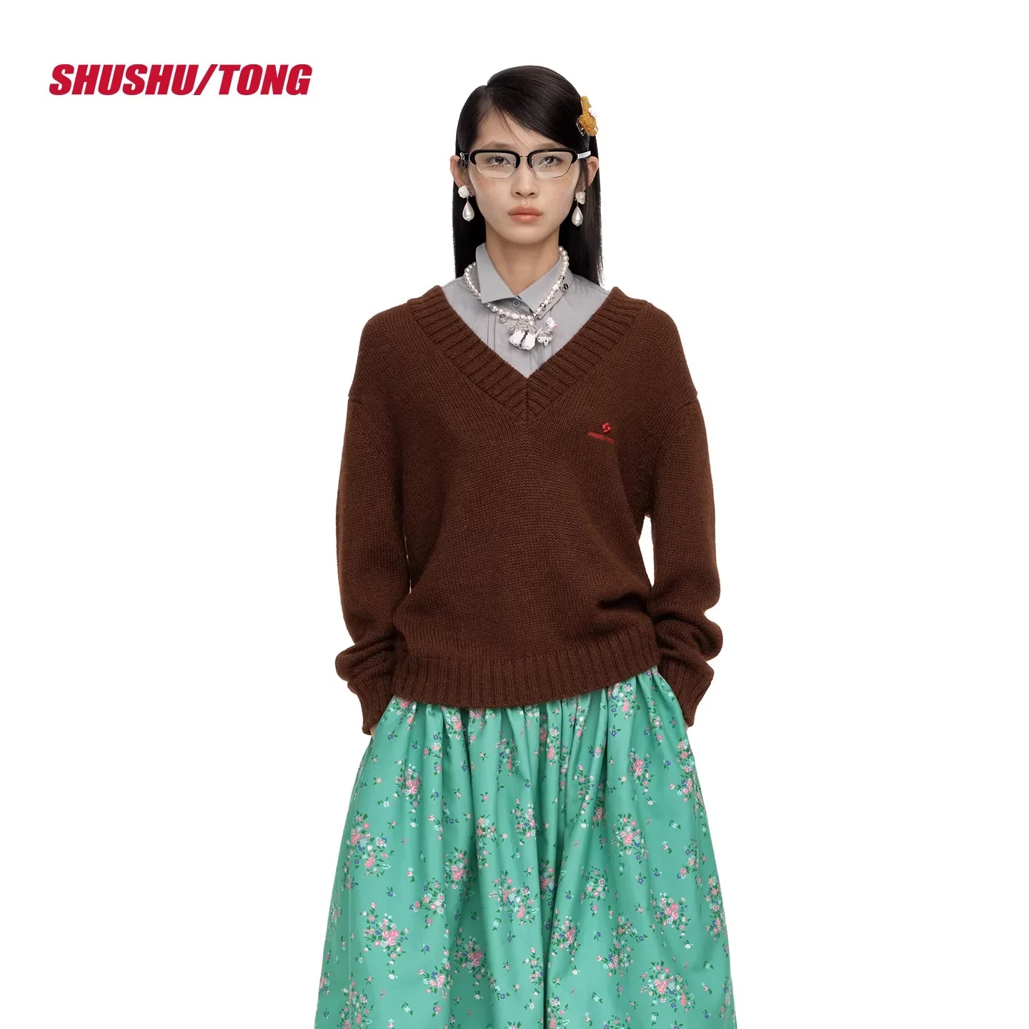 shushutong Women's V-Neck Knit Pullover Sweater