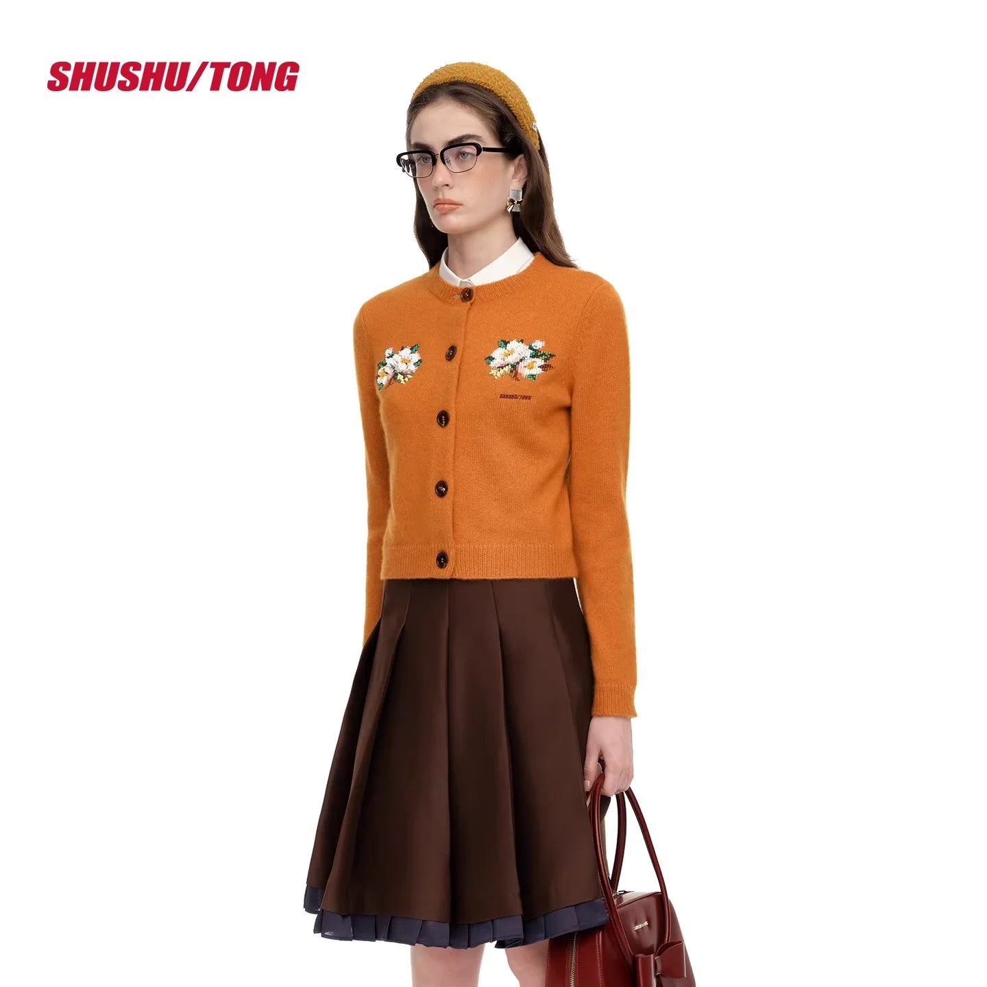 shushutong Women's Embroidered Beaded Knit Cardigan