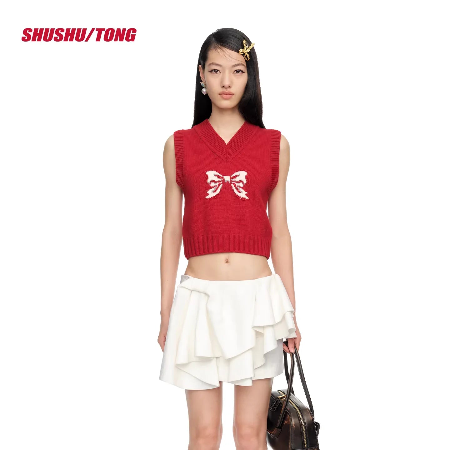 shushutong Women's Elegant Bow Knit Vest Top