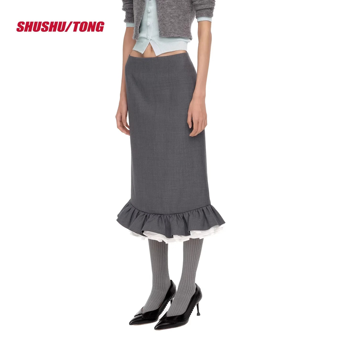 shushutong Women's Ruffled Tulip Midi Skirt