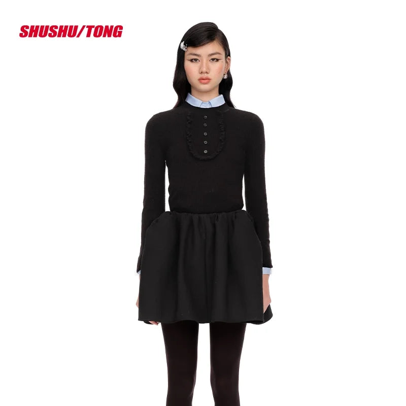 shushutong Women's Elegant Ribbed Knit Sweater with Button Detail