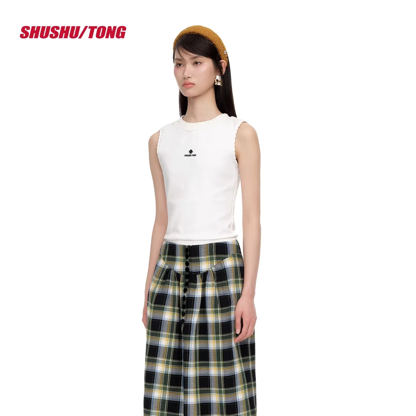 shushutong Women's Sleeveless T-Shirt with Lace Detail