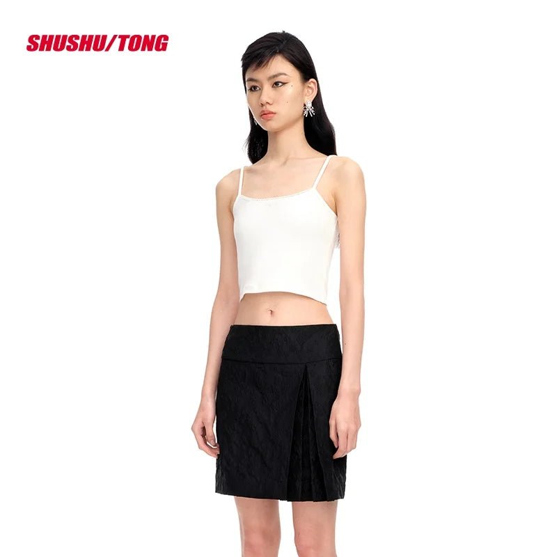 shushutong Women's Simple White Spaghetti Strap Crop Top