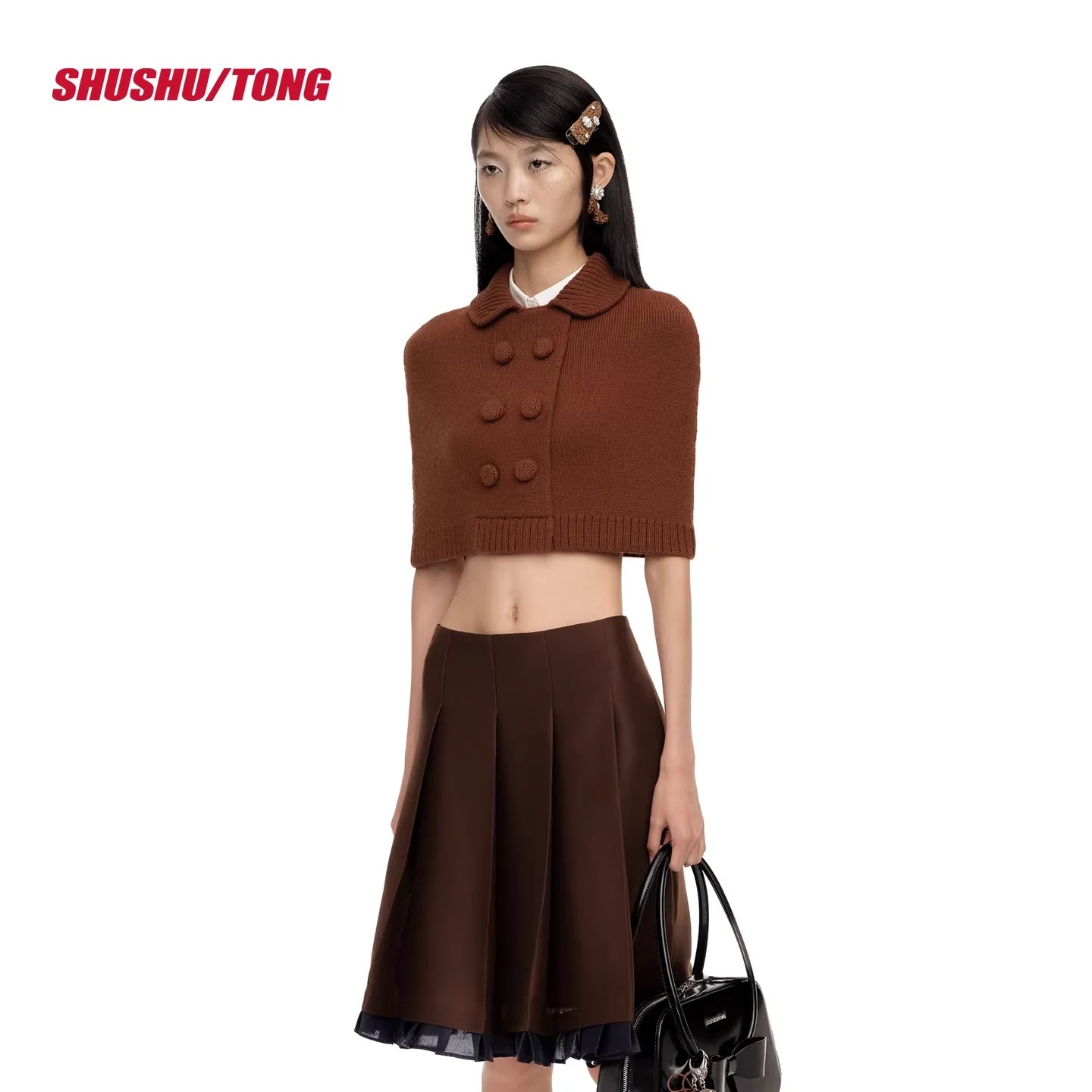 shushutong Women's Winter Double-Breasted Knit Cardigan Cape