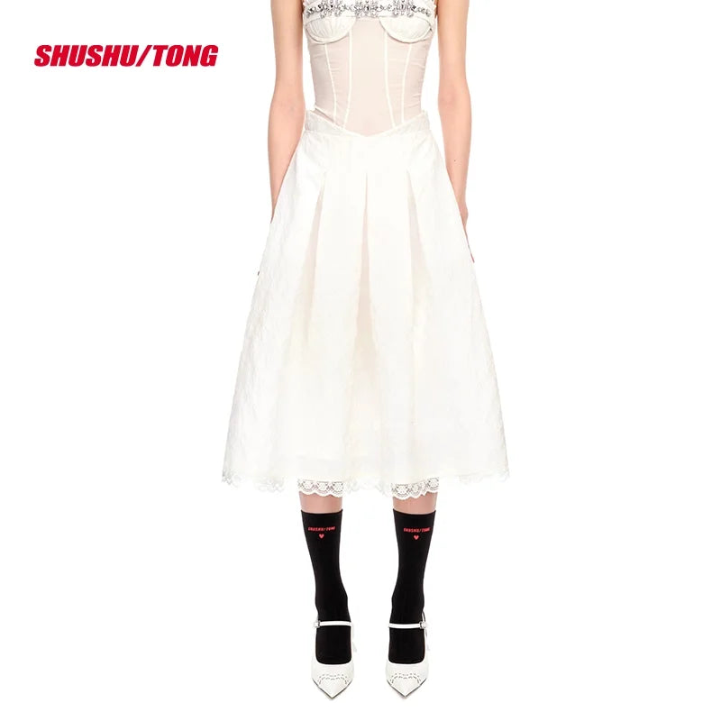 shushutong Women's Elegant Low-Waist Pleated A-Line Skirt