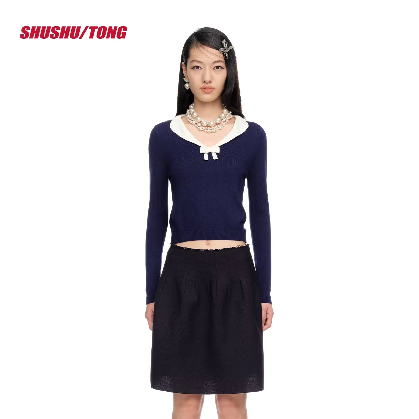 shushutong Spring Summer Elegant Knit Top with Small Lapel