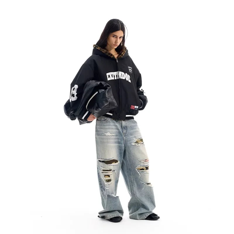 BLINDNOPLAN Reversible Leopard Print Fleece Jacket for Men