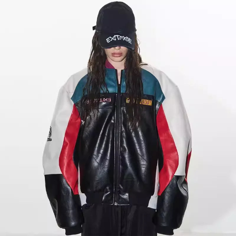 BLINDNOPLAN Colorblock Embroidered Oversized Varsity Jacket