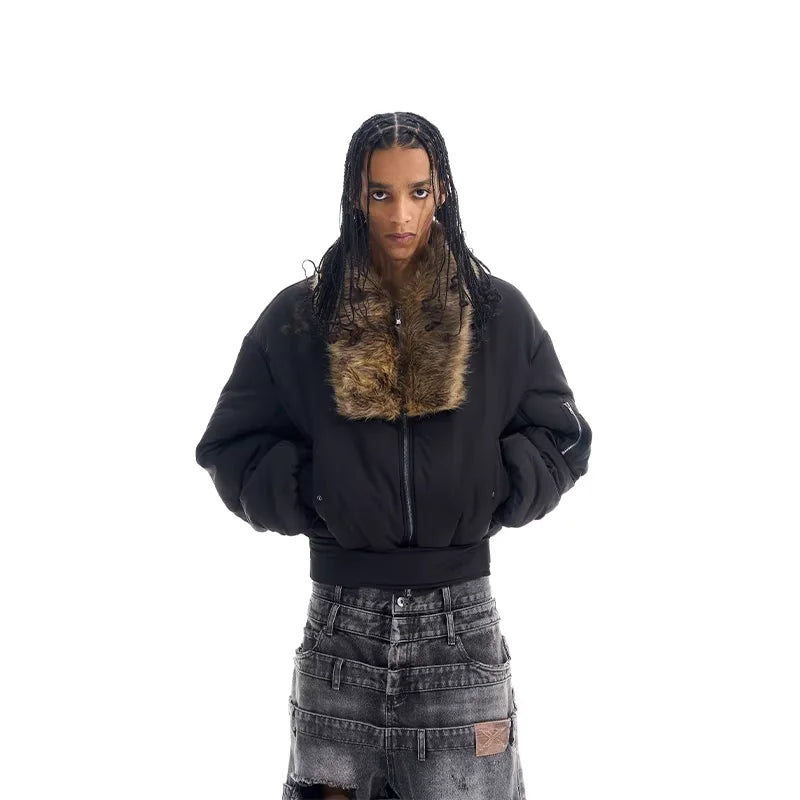BLINDNOPLAN Reversible Camo Bomber Jacket with Fur Collar