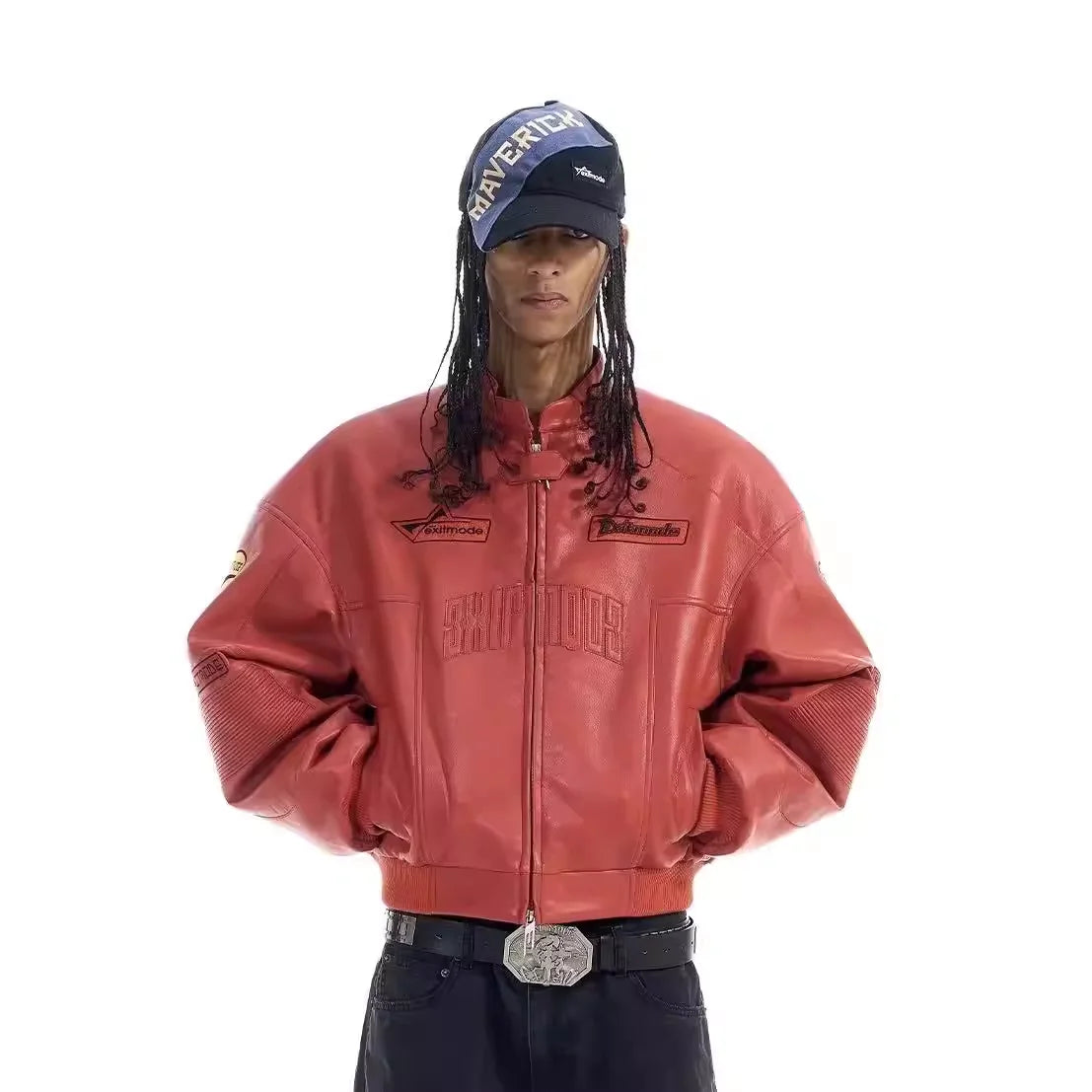 BLINDNOPLAN Oversized Racing-Inspired Faux Leather Jacket