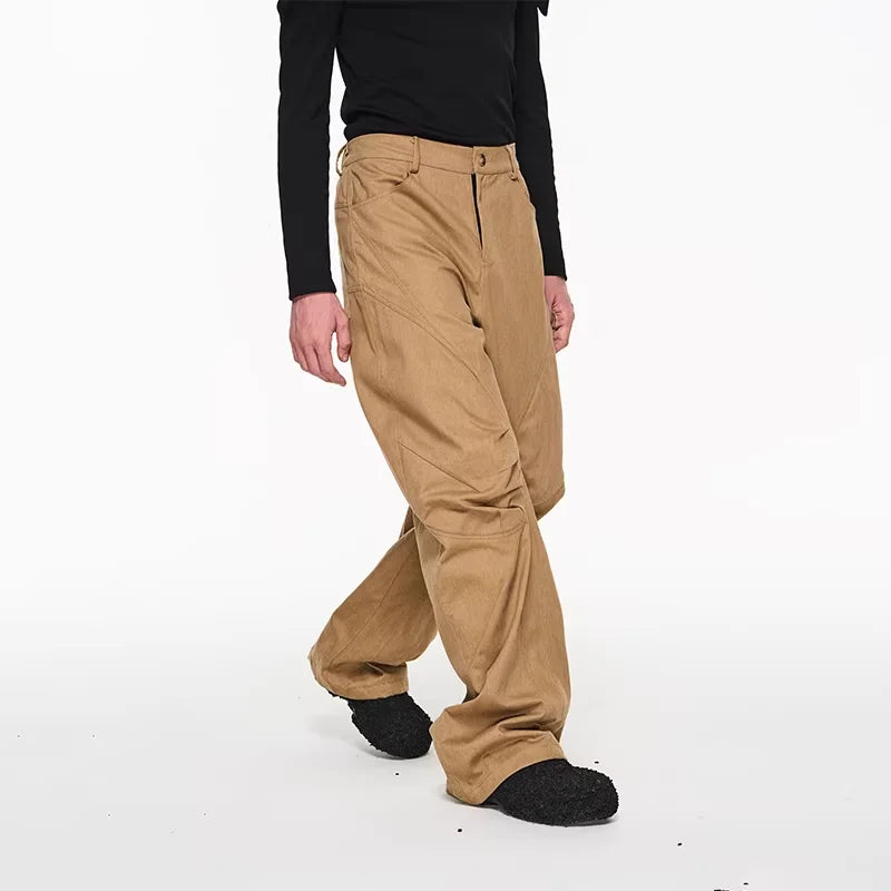BLINDNOPLAN Men's Asymmetrical Pleated Wide-Leg Cotton Work Pants