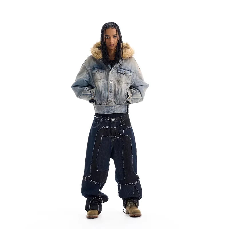 BLINDNOPLAN Washed Vintage Oversized Denim Jacket with Detachable Hood