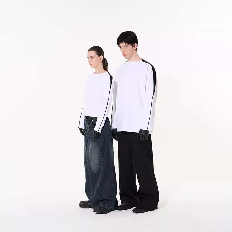 BLINDNOPLAN Unisex Colorblock 3D Stripe Embroidered Crewneck Sweatshirt