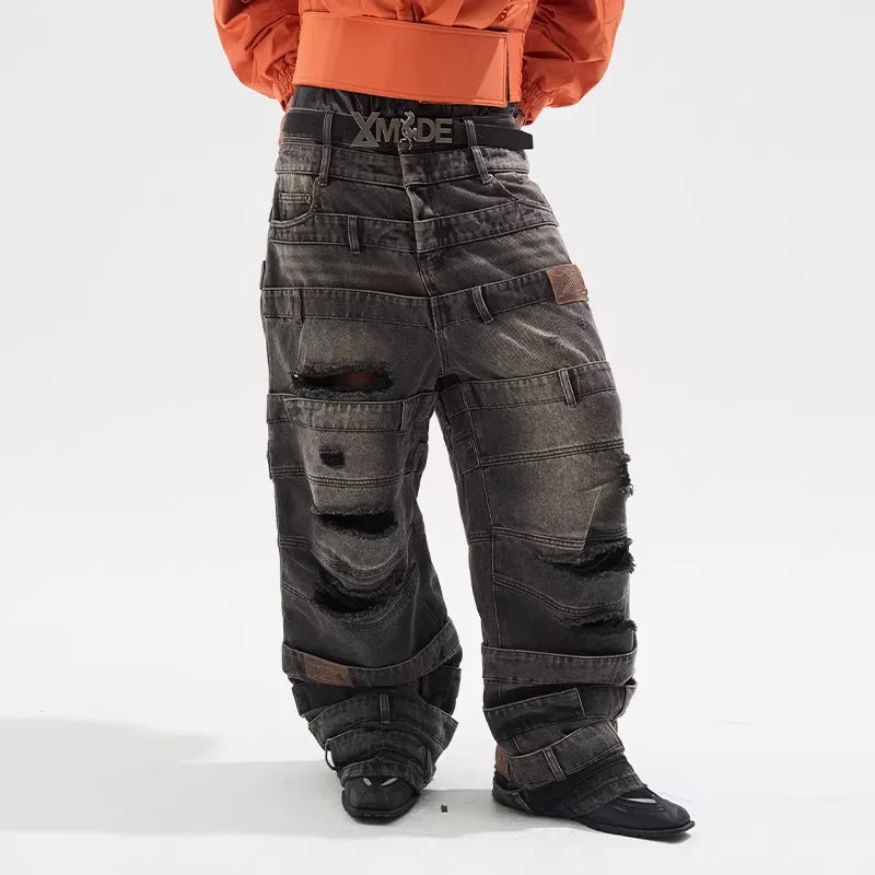 BLINDNOPLAN Smoky Grey Washed Distressed Baggy Jeans