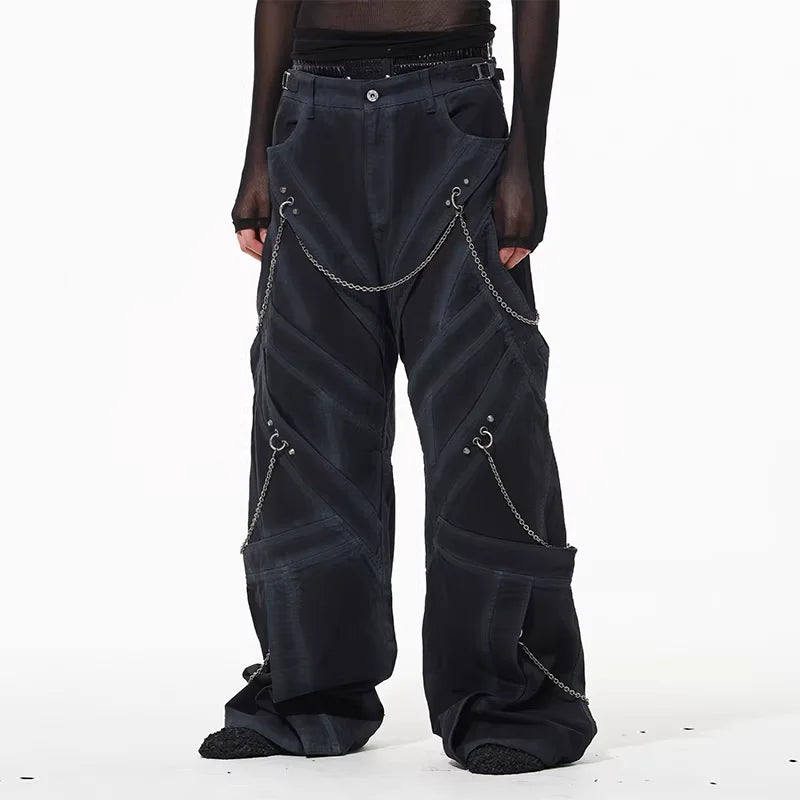 BLINDNOPLAN High-End Washed Workwear Pants with Chain Detailing